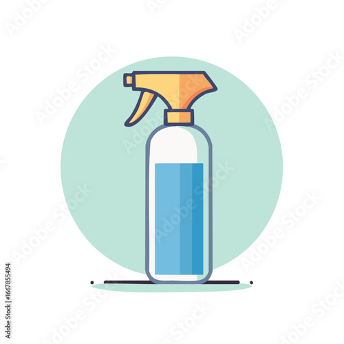 Modern cartoon illustration of a spray bottle with liquid for cleaning, hygiene, and disinfection.