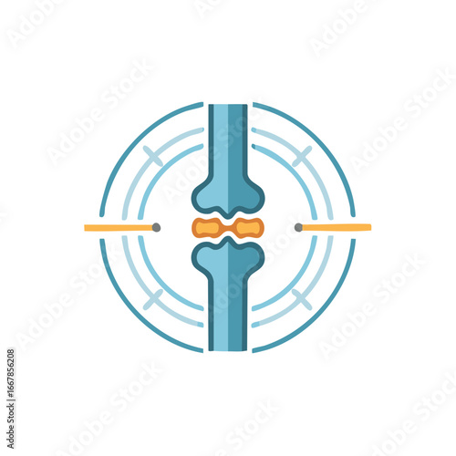Joint pain targeting system. Arthritis medical concept with targeting reticle design. Bones and cartilage illustration