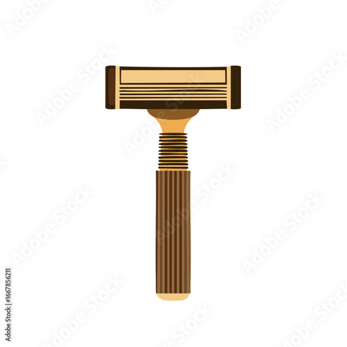 Elegant modern razor with brown textured handle and golden head