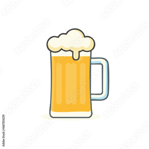 Simple cartoon icon of a frothy glass beer mug full of cold lager