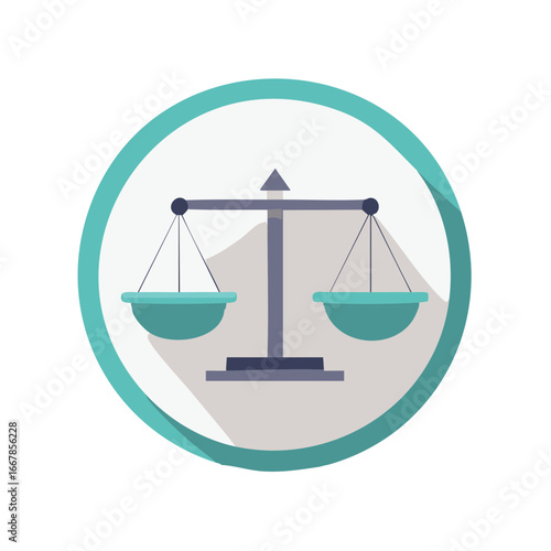 Justice Scales Illustration Inside a Circle with Shadow and Teal Accents