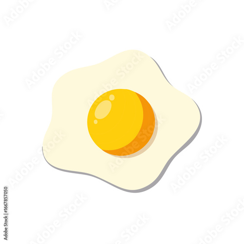 Cartoon style fried egg illustration. Yellow yolk and white egg on a light background.