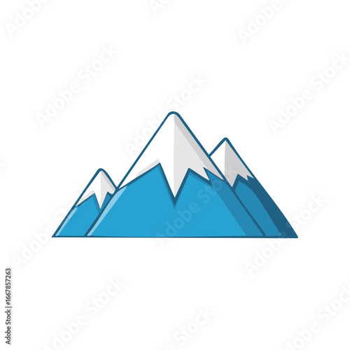 Stylized blue mountain range with snow capped peaks minimalist vector illustration