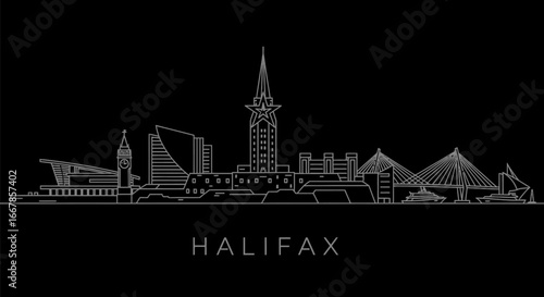 Minimalist Halifax Skyline Outline on Black