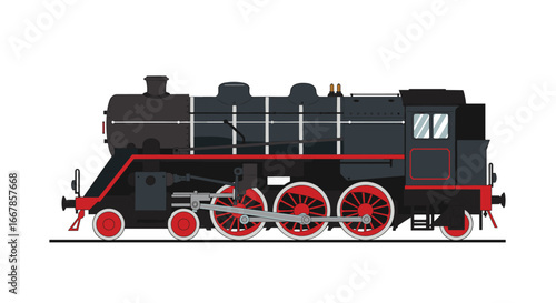 Classic steam locomotive in flat style on white background