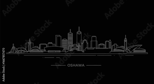 Oshawa Skyline Minimalist Outline on Black