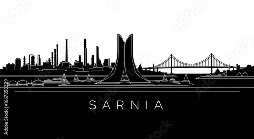 Sarnia City Skyline Silhouette Illustration