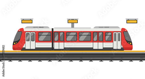 Modern flat design urban train at station platform with minimalistic style