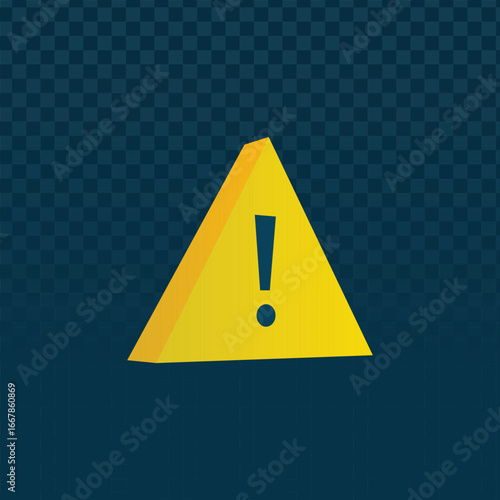 3D yellow triangular warning sign with exclamation mark, designed for clear communication. Ideal for UI design, error alerts, caution messages, notifications, and digital or print use.