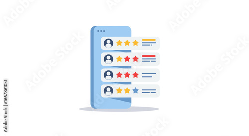 Mobile app with user rating interface displaying star reviews and user profiles