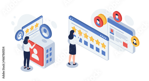 Isometric concept of online user ratings system with people and stars