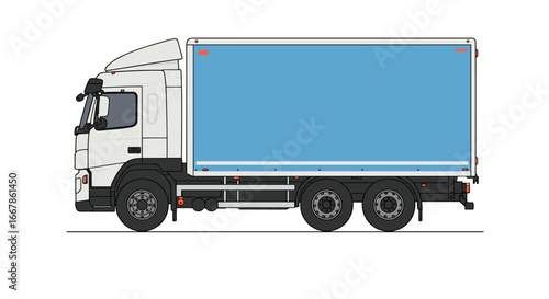 Detailed flat design of blue cargo truck side view