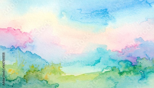 Pastel Watercolor Landscape Painting with Soft Blending