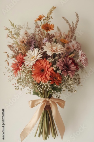 Elegant Daisy Bouquet – Colorful Fresh Flowers with Satin Ribbon