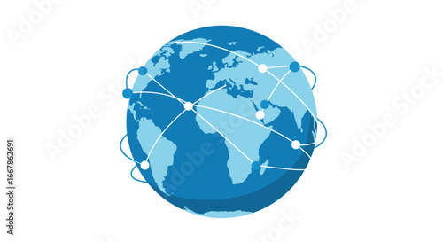 Blue globe with network connections on a white background