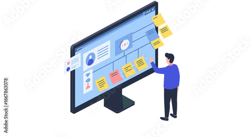 Isometric digital collaboration: person interacting with a virtual planning board