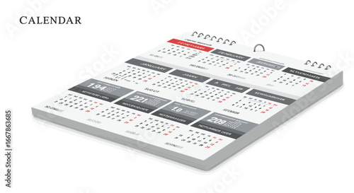 Desk calendar 2023 with spiral binding and monthly overview