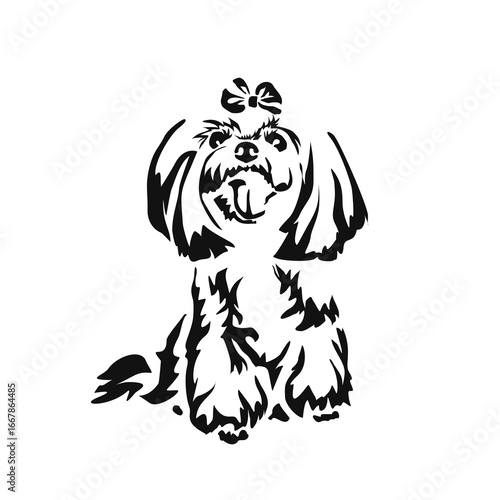 Vector drawing of a dog. Black and white gestalt design of a funny pet. Little doggy. Cute animal illustration.
