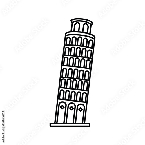 Tower of Pisa sign. Architectural monument black icon. Italian miracle symbol vector illustration..
