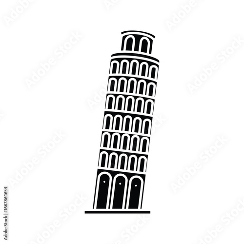 Tower of Pisa sign. Architectural monument black icon. Italian miracle symbol vector illustration..