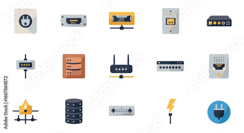 Modern flat design network and technology icons set