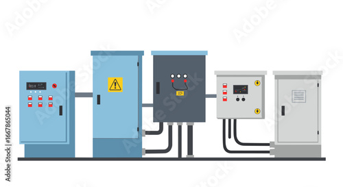 Industrial electrical control panels in flat design for modern infrastructure