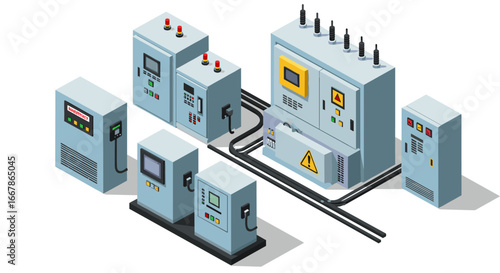 Isometric industrial control panels and electrical cabinets for modern technology applications
