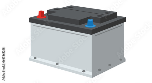 Realistic 3d car battery with terminals in isometric view