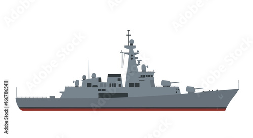 Modern warship profile on white background