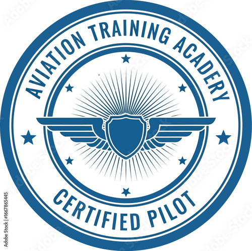 Certified pilot aviation training academy emblem wings shield badge emblem vector
