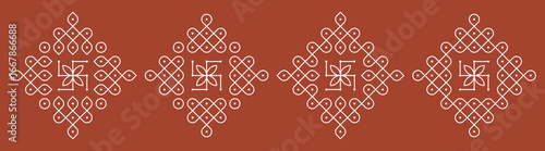 Set of Indian folk art pulli kolam. editable home decor patterns.