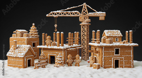 New Year's construction site from gingerbread cookies. Generative AI