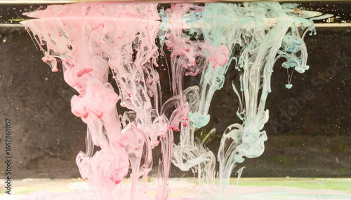Pink and Blue Ink Plumes in Still Water
