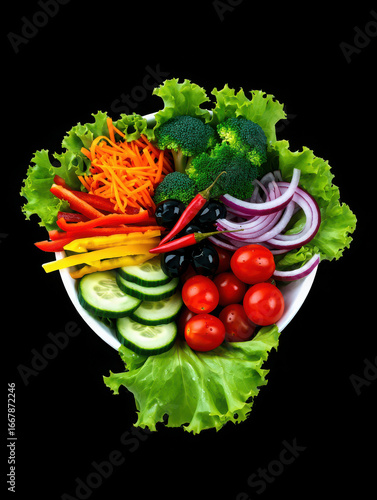 Fresh and colorful mixed vegetable salad on black background