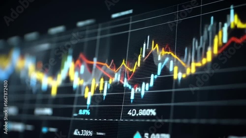 Wallpaper Mural Fluctuating graphs and numeric indicators in digital motion display Torontodigital.ca