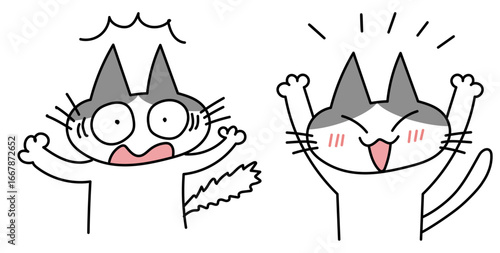 驚きと喜びの表情セット 猫 ベクター