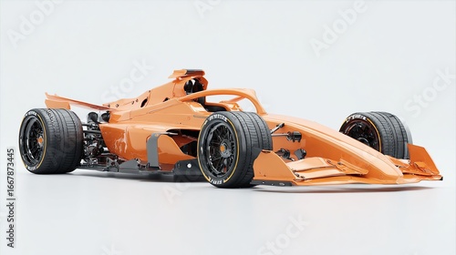 Wallpaper Mural Sleek orange Formula 1 car angled right, on a clean white backdrop, awaiting speed Torontodigital.ca
