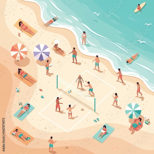 Isometric Beach Volleyball Summer Fun