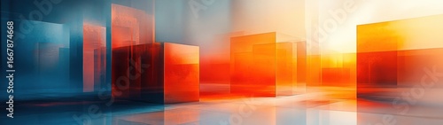 Abstract Composition of Orange and Blue Glass Blocks