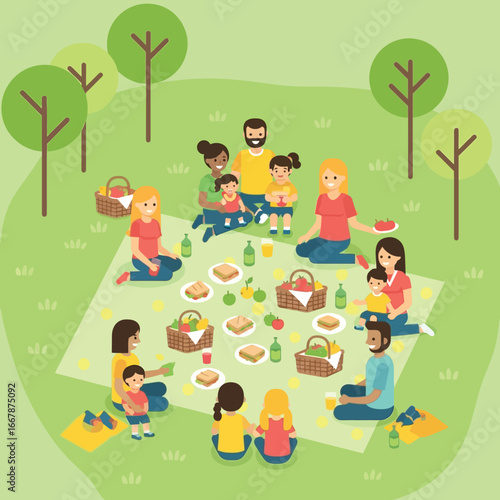 Happy Diverse Family Park Picnic