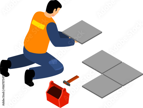 Home Repair and Maintenance Worker Isometric Icons – Construction, Plumbing, Electrical, Carpentry