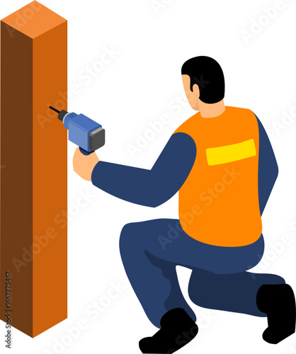 Home Repair and Maintenance Worker Isometric Icons – Construction, Plumbing, Electrical, Carpentry
