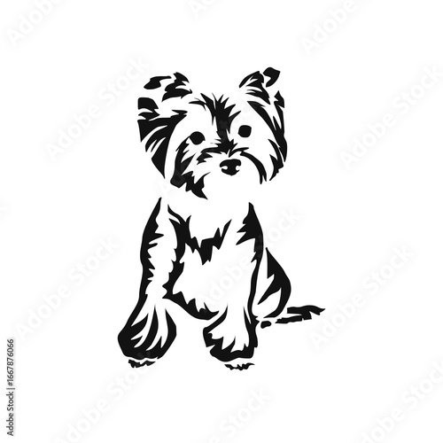 Vector drawing of a dog. Black and white gestalt design of a funny pet. Little doggy. Cute animal illustration.