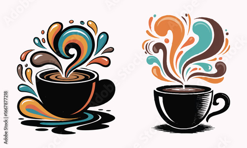 Colorful Coffee Art with Vibrant Swirls and Splashes, perfect for a modern, creative cafe.

