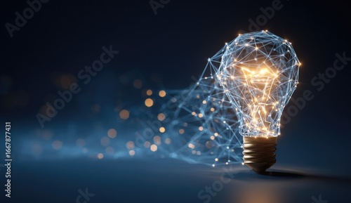 Connected lightbulb with glowing center & network trail