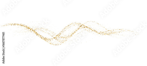 Gold dotted fluid wave line particles for premium luxury background. Abstract gold stipple flow wave undulate pattern. Vector gold curved dashed light line, rope, tape, net