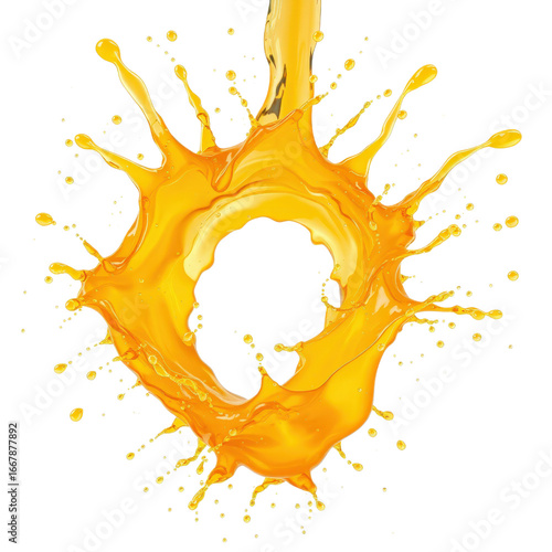 Dynamic orange juice splash creating a vibrant circular shape  