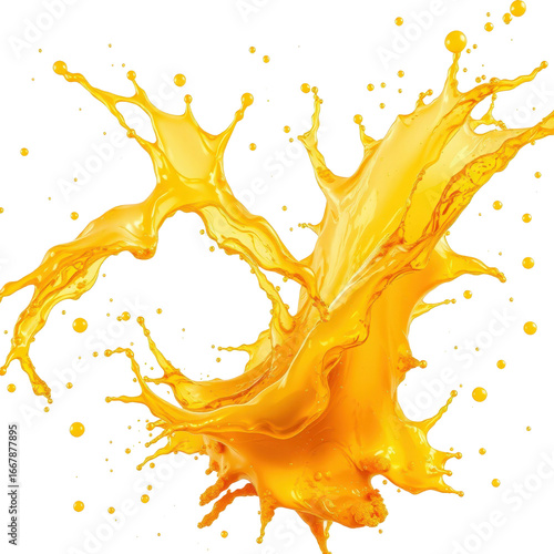 Dynamic ginger juice splash in vibrant yellow on white background  