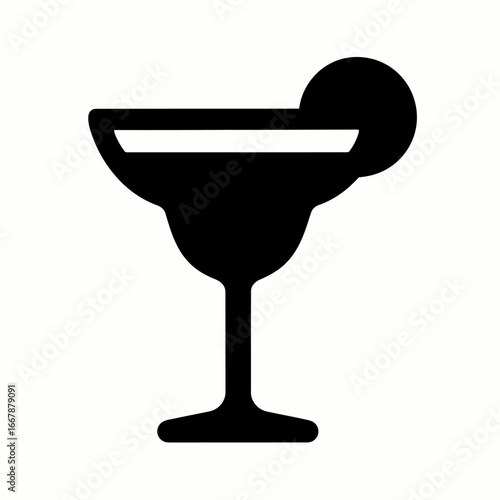 Black Cocktail Glass with Lime Slice on White Background
