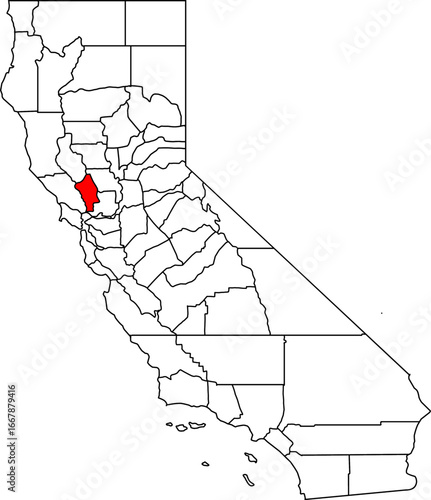 Map of California highlighting Napa County. Perfect for projects on its world-renowned wine region, scenic valleys, and charming towns.